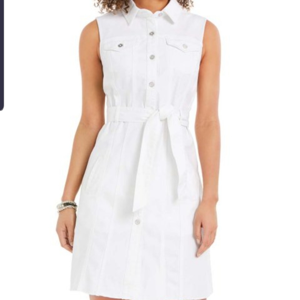 Bright White Belted Shirt Dress - PetiteStyle & Co